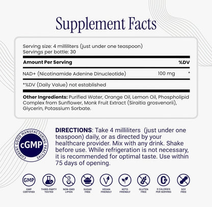 Rho Nutrition Liposomal NAD+-LiquidSupplement Designed to Help supportAbsorption-Active